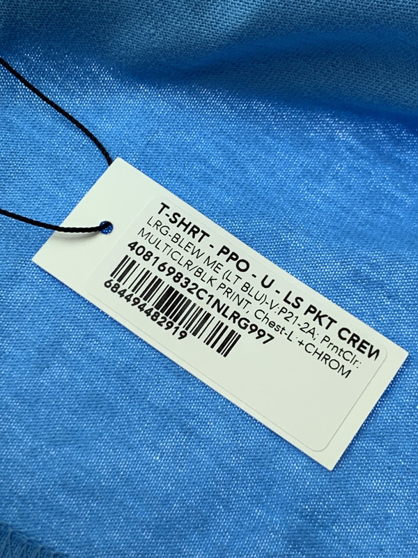 【中古美品】【メンズ】 CHROME HEARTS クロムハーツ 24SS BRAIN NEW CREW NECK MATTY BOY マッティボーイ ブレインニュークルーネック 長袖Tシャツ トップス 190-240516-yn-23-min サイズ:L カラー:ライトブルー 万代Net店