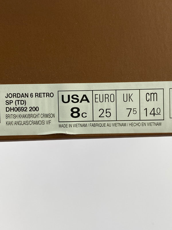 【中古美品】【キッズ】 NIKE ナイキ KIDS DH0692-200 JORDAN 6 RETRO SP (TD) SNEAKER キッズ スニーカー シューズ 靴 173-240614-ab-11-min サイズ:14.0cm カラー:BRITISH KHAKI/BRIGHT CRIMSON 万代Net店