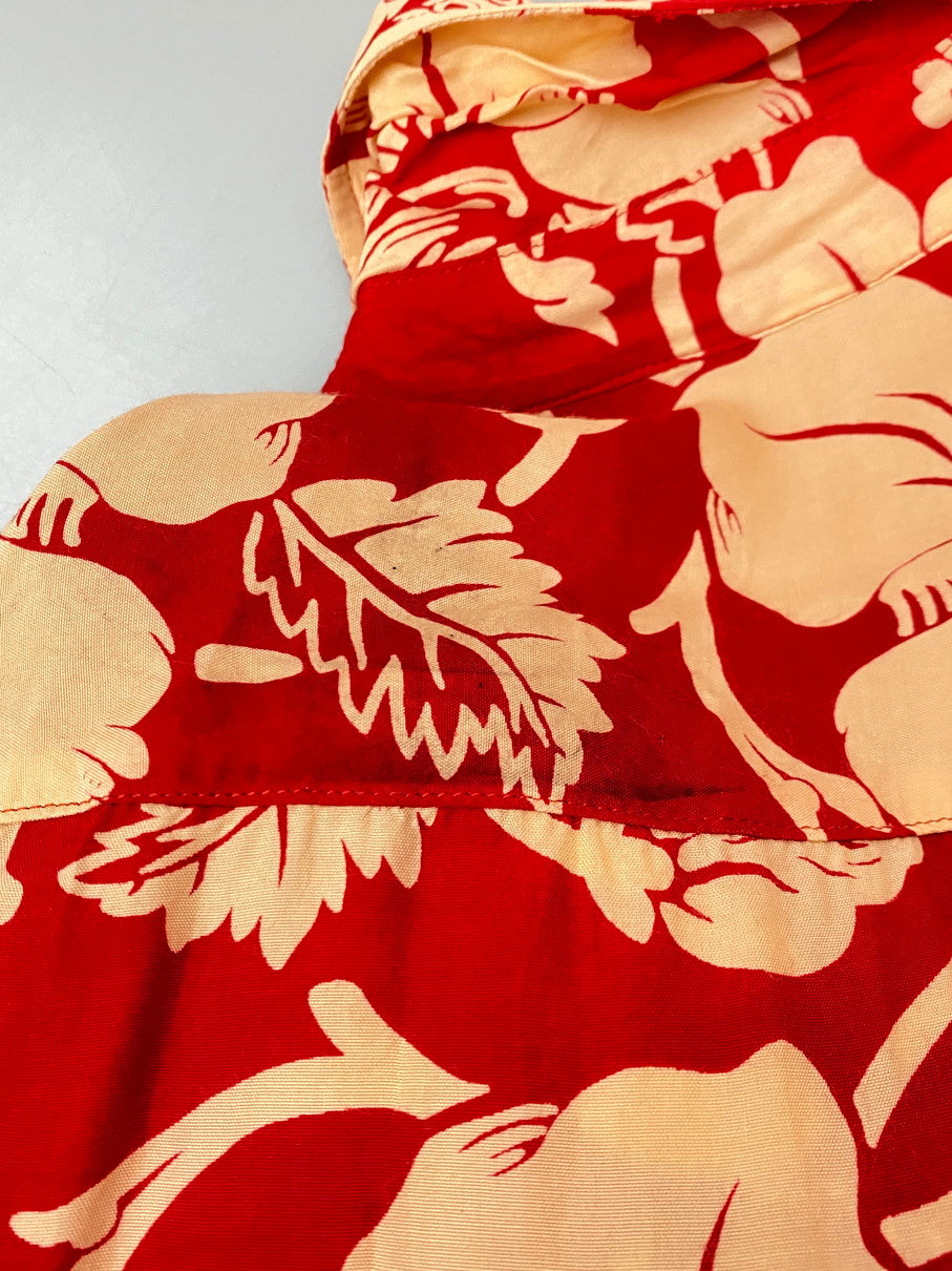【中古品】【メンズ】 HOLLYWOOD RANCH MARKET ハリウッドランチマーケット LAMUCHACHA S/S HAWAIIAN SHIRT ショートスリーブ ハワイアンシャツ トップス 半袖 アロハシャツ 145-251008-kk-57-min サイズ:3 カラー:レッド 万代Net店