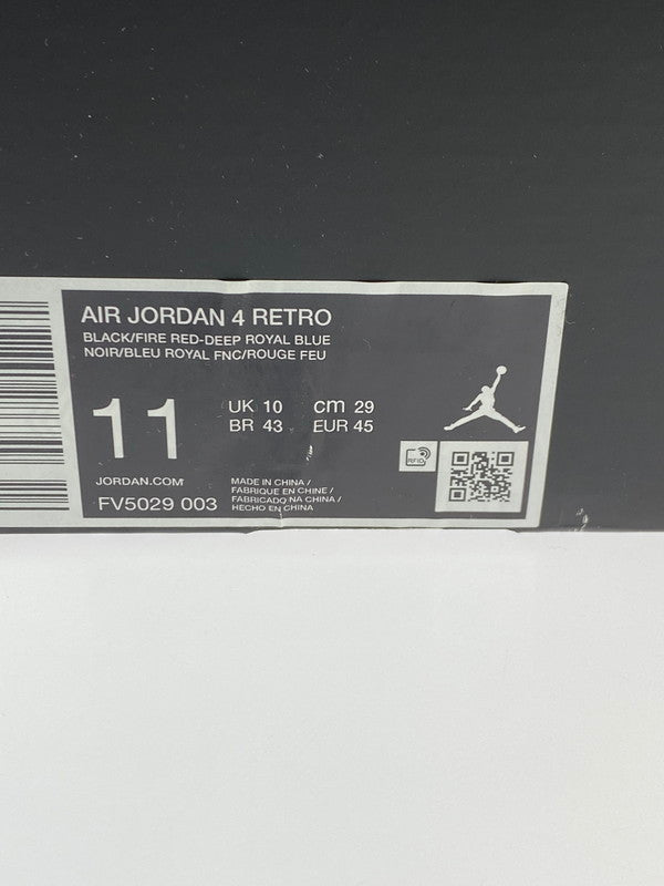 【中古美品】【メンズ】 NIKE ナイキ AIR JORDAN 4 RETRO RARE AIR FV5029-003 エア ジョーダン 4 レトロ レア エア スニーカー 靴 160-250919-kk-17-min カラー:BLACK/FIRE RED-DEEP ROYAL BLUE 万代Net店