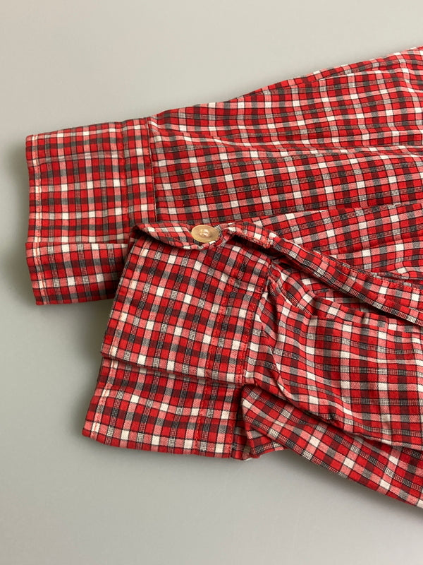 【中古品】【メンズ】 PANK LONE パンクローン 60's COMBED COTTON CHECK SHIRT VINTAGE 60年代 コームドコットン チェックシャツ 長袖 トップス 146-251110-kk-07-min サイズ:M カラー:レッド 万代Net店