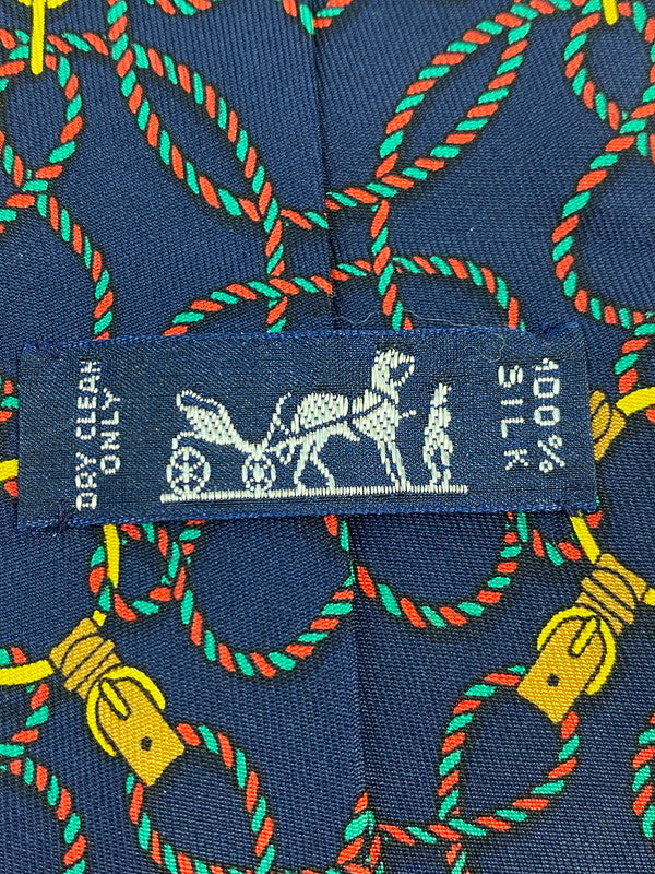 【中古品】【メンズ】 HERMES エルメス SILK TIE ネクタイ シルクタイ スーツ用小物 服飾雑貨 ファソネ ロープ柄 183-251209-kk-17-min カラー:ネイビー 万代Net店