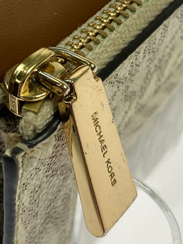 【中古品】【レディース】 Michael Kors マイケルコース MKシグネチャ 3つ折り財布 34S1GNME6B レディース ウォレット レザー 201-260125-em-07-min カラー:ブラウン/ホワイト 万代Net店
