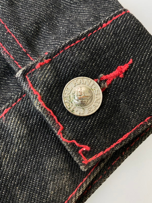 【中古品】【メンズ】 KARL KANI カールカナイ RED STITCH DENIM JACKET レッドステッチデニムジャケット 146-260207-zi-19-min サイズ:XXL カラー:ブラック 万代Net店