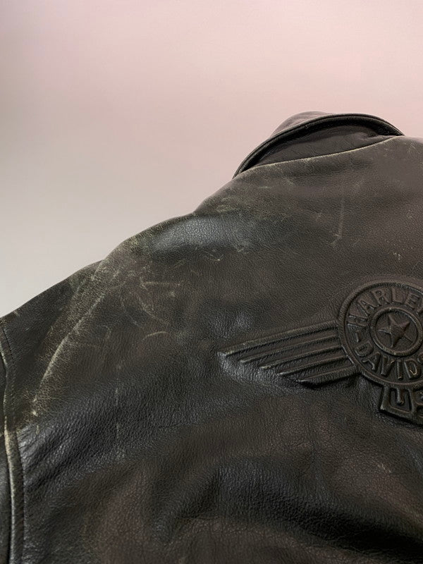 【中古品】【メンズ】 HARLEY DAVIDSON ハーレーダビッドソン LEATHER JACKET レザージャケット 本皮 アウター 145-260222-SH-09-min サイズ:XL カラー:ブラック 万代Net店