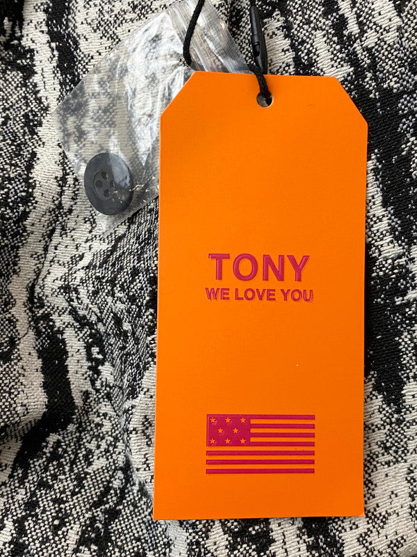 【中古品】【メンズ】 TONY TAIZSUN トニータイズサン TONY GOBELLNE FLEA PANTS 25FW-009 トニー ゴブランフレアパンツ メンズ ボトムス カスリ風 テーパード 151-260227-em-31-min サイズ:L カラー:ブラック/ホワイト(総柄) 万代Net店