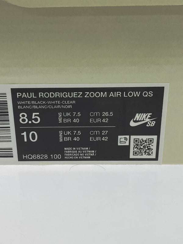 【中古美品】【メンズ】 NIKE ナイキ PAUL RODRIGUEZ ZOOM AIR LOW QS WHITE AND BLACK HQ6828-100 ポール ロドリゲス ズーム エア ロー キューエス 靴 スニーカー 160-261017-KS-15-min サイズ:26.5cm US8.5 カラー:ホワイト/ブラック 万代Net店