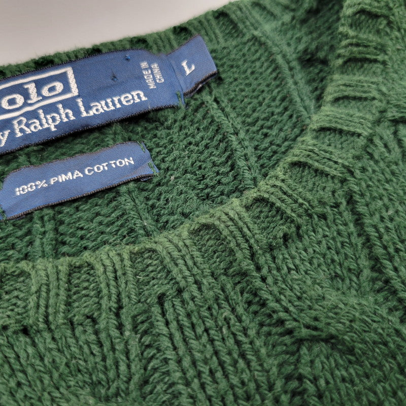 【中古品】【メンズ】 Polo by Ralph Lauren ポロバイラルフローレン PIMA COTTON 90S KNIT SWEATER ピマコットン 90年代 ニットセーター トップス 長袖 146-250804-ma-22-izu サイズ:L カラー:GREEN 万代Net店