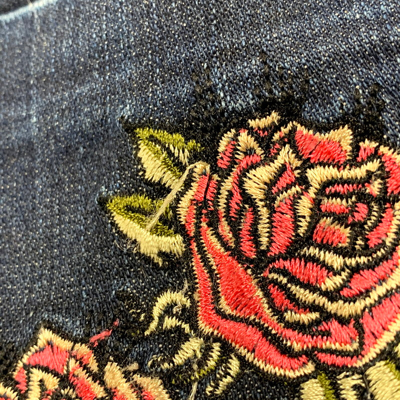 【中古品】【レディース】 ROSE EMBROIDERY STUDS LOGO DENIM SKIRT 001-084762 ロゴ デニム スカート 168-250905-as-13-izu サイズ:15/16 カラー:インディゴ 万代Net店