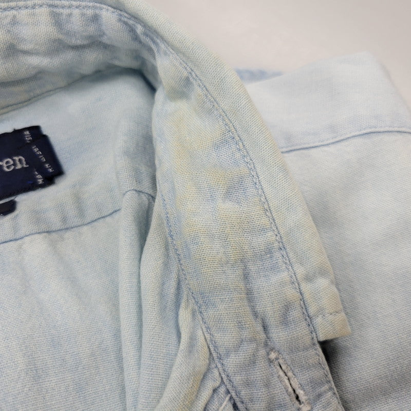 【中古品】【メンズ】 RALPH LAUREN ラルフローレン 90S POLO BEAR EMBROIDERY LS CHAMBRAY SHIRT 90年代 ポロベアー エンブロイダリー ロングスリーブ シャンブレーシャツ トップス 長袖 146-250911-cs-01-izu サイズ:S カラー:ライトブルー 万代Net店