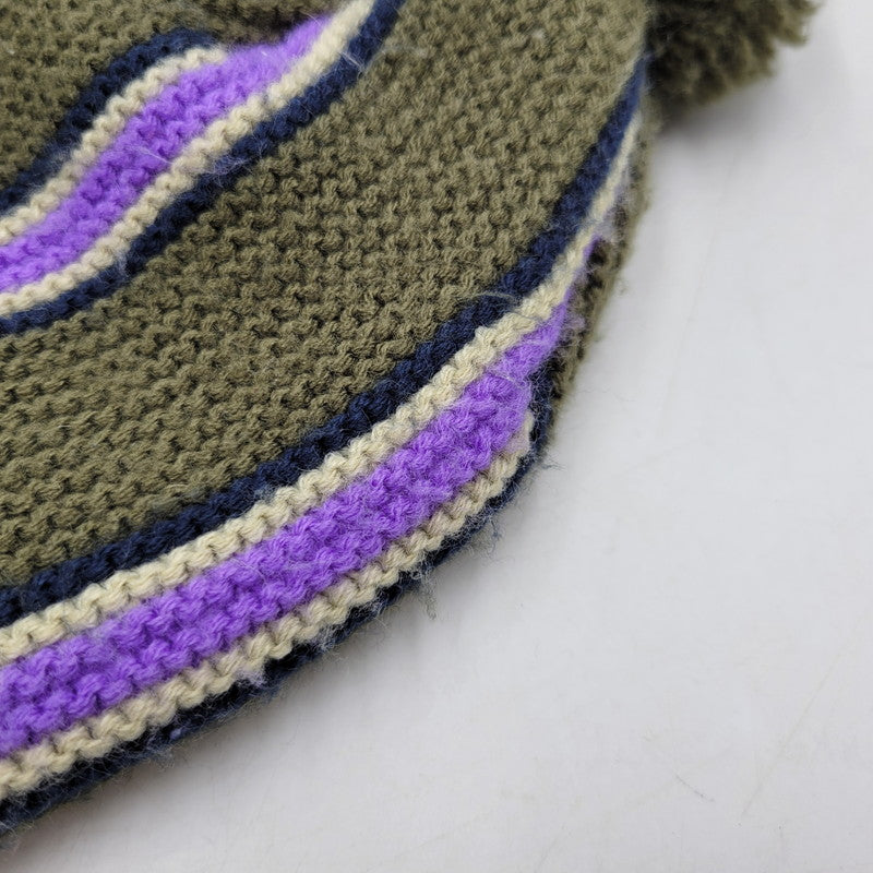 【中古品】【メンズ/レディース】 STUSSY ステューシー STRIPED POM BEANIE 1321079 ストライプ ビーニー ニット帽 帽子 185-251028-as-39-izu サイズ:F カラー:カーキ 万代Net店