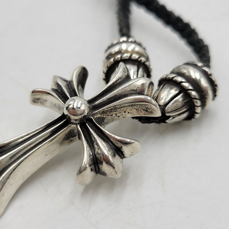 【中古品】【メンズ/レディース】 CHROME HEARTS クロムハーツ LEATHER BRAID CH CRS SML CL NECKLACE レザーブレード スモールCHクロス ネックレス アクセサリー 190-251214-as-17-izu カラー:シルバー×ブラック 万代Net店
