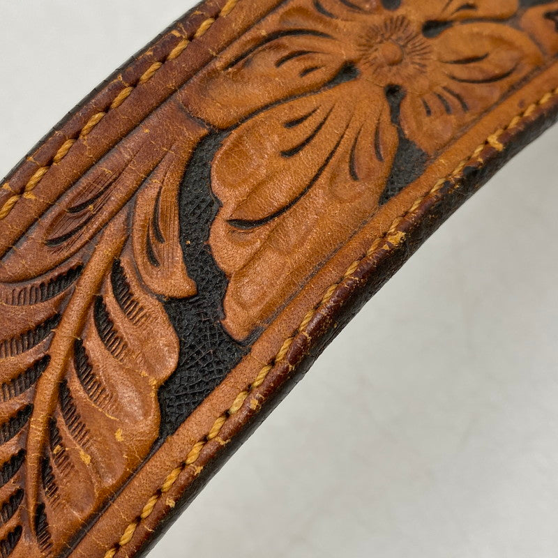 【現状渡し品】【メンズ】 JUSTIN ジャスティン C10604 CARVING LEATHER BELT カービング レザー ベルト 205-260224-cs-11-izu サイズ:32 カラー:ブラウン 万代Net店