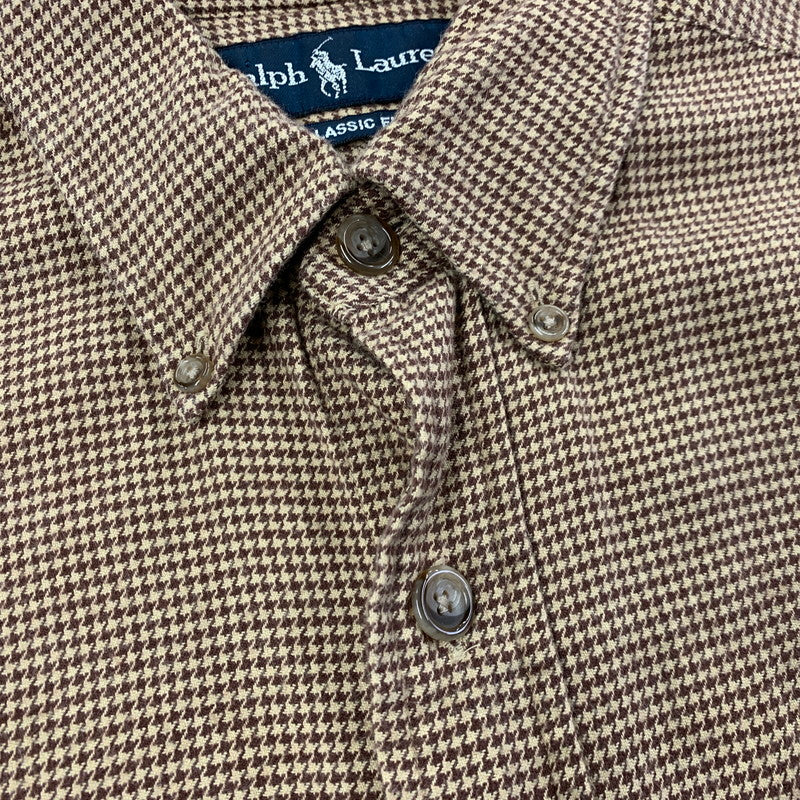 【中古品】【メンズ】 香港製 CLASSIC FIT ELBOW PATCH BD LS SHIRT クラシック ヒット エルボー パッチ ボタンダウン ロングスリーブ シャツ トップス 長袖 146-260306-cs-10-izu サイズ:M カラー:ブラウン 万代Net店