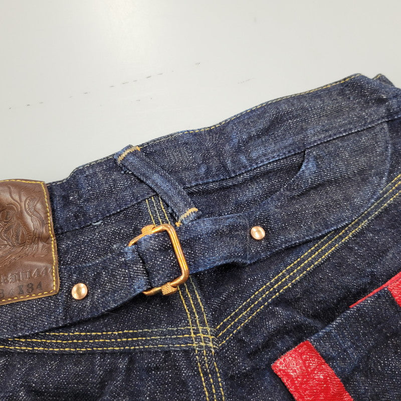 【中古品】【メンズ】 YAMANE ヤマネ PRINT DENIM PANTS LOT1947 プリント デニムパンツ シンチバック 山 ジーンズ ボトムス 156-260306-as-25-izu サイズ:34×34 カラー:インディゴ 万代Net店