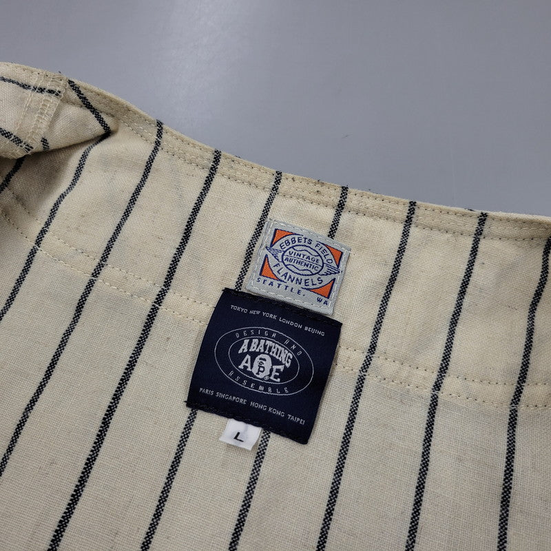 【中古品】【メンズ】 A BATHING APE アベイシングエイプ × EBBETS FIELD FLANNELS エベッツフィールドフランネル BASEBALL S/S SHIRT ベースボール 半袖 シャツ 142-260524-as-15-izu サイズ:L カラー:クリーム系 万代Net店