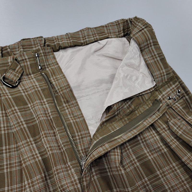 【中古美品】【メンズ】 ANCELLM アンセルム AGING CHECK BELT-LESS SLACKS ANC-PT104 チェック ベルトレス スラックス パンツ 151-260530-as-10-izu サイズ:1 カラー:GREEN 万代Net店