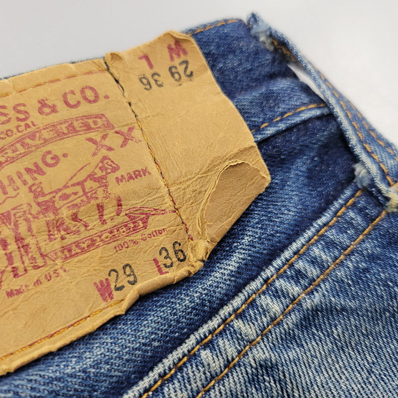 【中古品】【メンズ】 Levi's リーバイス DAMAGE DENIM PANTS ダメージデニムパンツ 刻印555 USA製 ジーンズ 157-260617-as-06-izu サイズ:29×36 カラー:インディゴ 万代Net店