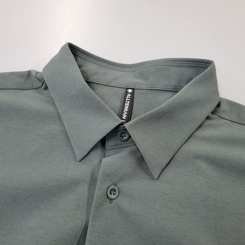 【中古美品】【メンズ】 DESCENTE ALLTERRAIN デサント オルテライン SOLOTEX HALF-SLEEVE REGULAR COLLAR SHIRT DU5SHSI1M ソロテックス ハーフスリーブ レギュラーカラーシャツ 144-260704-as-02-izu サイズ:O カラー:グリーン 万代Net店