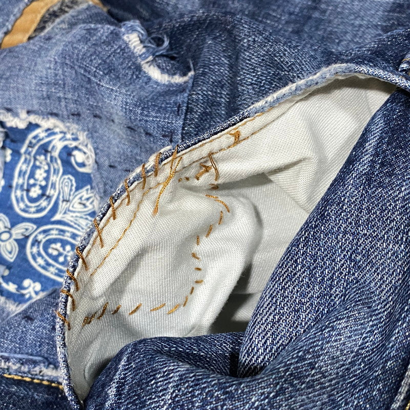 【中古品】【メンズ】 POLO RALPH LAUREN ポロ・ラルフローレン BUTTON FLY ボタンフライ PATCHWORK DISTRESSED DENIM PANTS パッチワーク ディストレスト デニム パンツ ズボン ボトムス 158-260626-ya-02-izu サイズ:33×32 カラー:インディゴ 万代Net店