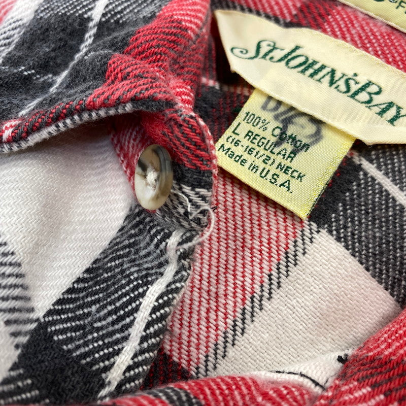 【中古品】【メンズ】 ST. JOHN’S BAY セントジョンズベイ BIG MAC FLANNEL ビッグマック FLANNEL CHECK SHIRT フランネルチェックシャツ 長袖 USA製 146-260818-as-15-izu サイズ:L カラー:レッド系 万代Net店