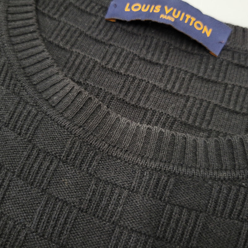【中古品】【メンズ】 LOUIS VUITTON ルイ・ヴィトン DAMIER CREW NECK SWEATER HBN45WF99 ダミエ クルーネックセーター 長袖 141-260909-as-14-izu サイズ:XS カラー:ブラック 万代Net店
