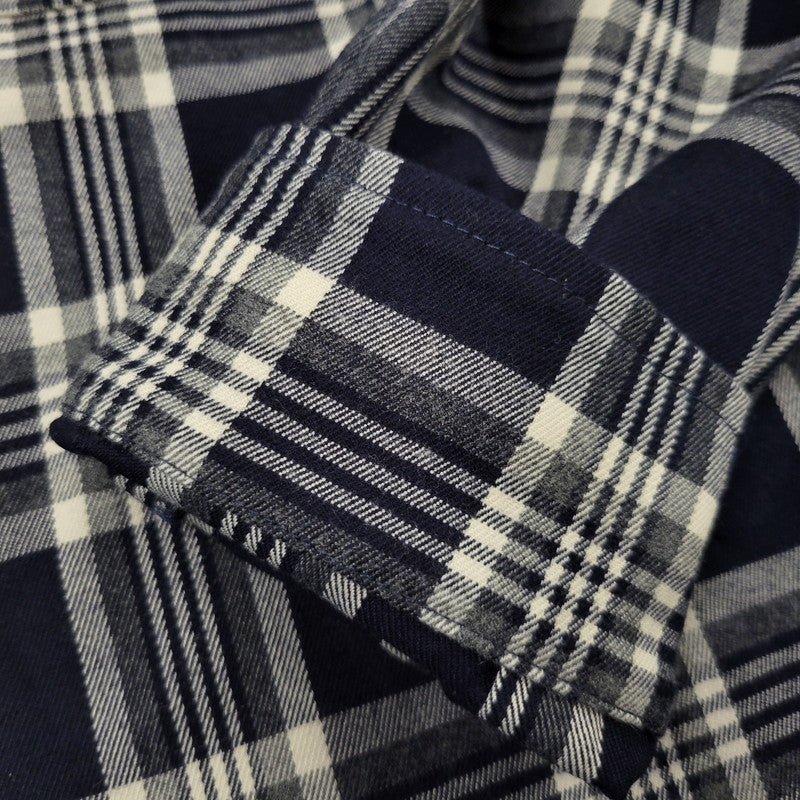【中古品】【メンズ】 DOG TOWN ドッグタウン LOGO PRINT CHECK SHIRT ロゴ プリント チェック シャツ 長袖 トップス 142-261015-ay-02-izu サイズ:L カラー:ネイビー 万代Net店