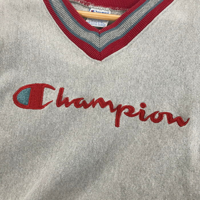 【中古品】Champion チャンピオン 90‘S リバースウィーブ 刺繡タグ USA製 Vネック スウェット トレーナー シャツ トップス ブランド 古着 146-250129-mh-02-fuz サイズ:XL カラー:グレー 万代Net店