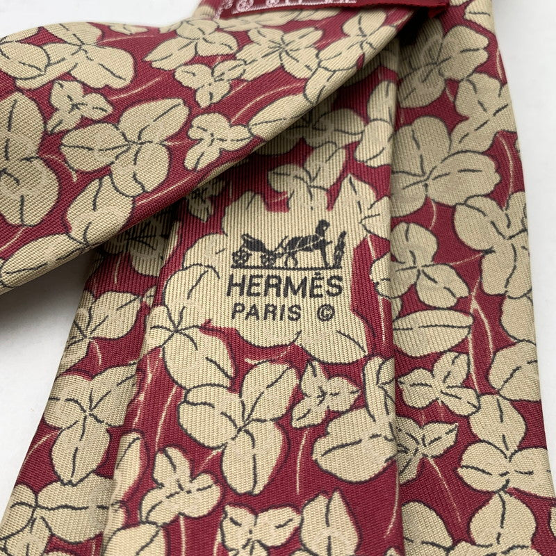 【中古品】【メンズ】 HERMES エルメス シルクネクタイ 葉っぱ総柄 ブランド 小物 古着 183-260425-gm-32-fuz カラー:ピンク 万代Net店