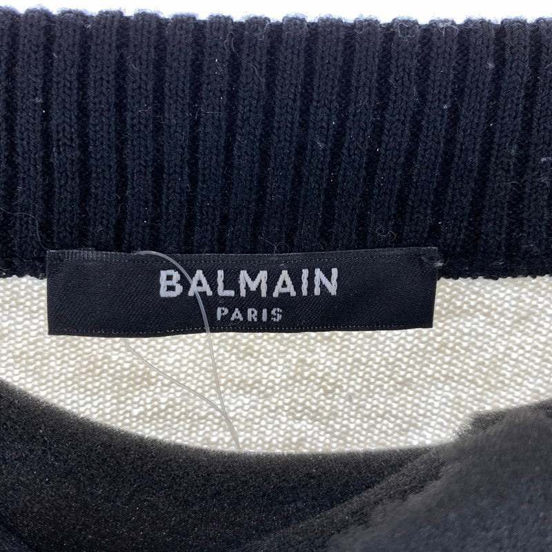 【中古品】【メンズ】 BALMAIN バルマン LOGO KNIT ロゴ ニット セーター トップス 長袖 古着 141-260607-mh-28-fuz サイズ:XS カラー:ホワイト レッド 万代Net店