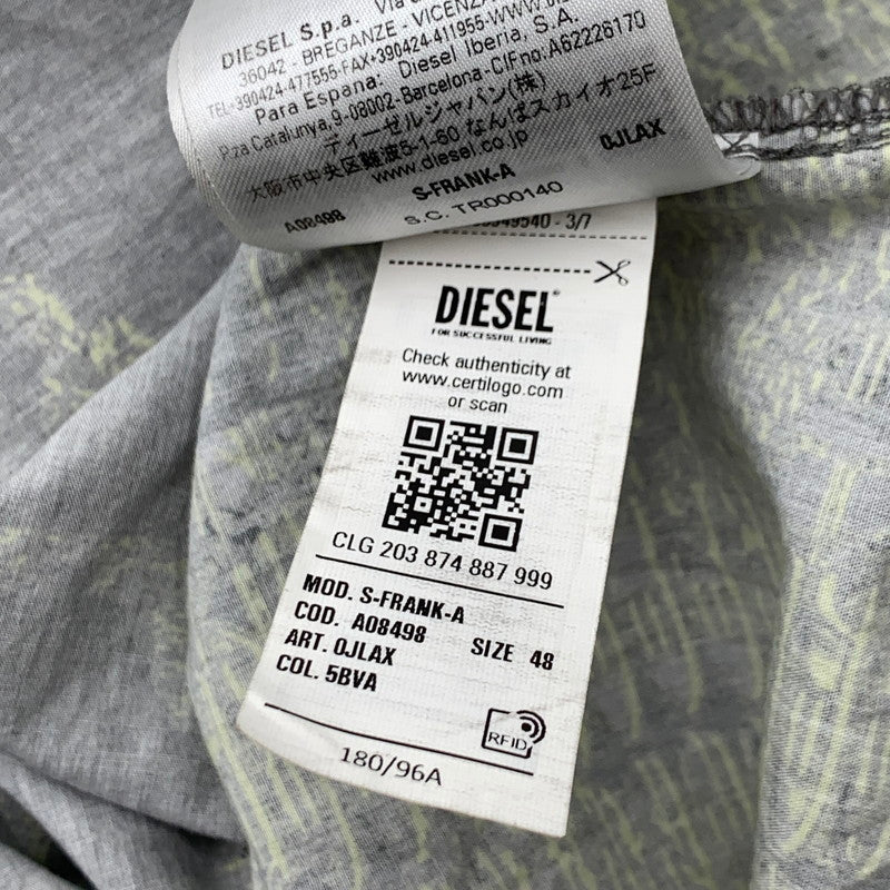 【中古品】【メンズ】 DIESEL ディーゼル 半袖Tシャツ カットソー ブランド 古着 141-260606-gm-12-fuz サイズ:48 カラー:グレー 総柄 万代Net店