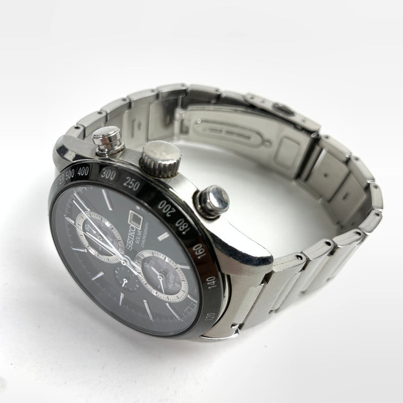 【中古品】【メンズ】 SEIKO セイコー V172-2AP0 ソーラー クロノグラフ 腕時計 SILVER.BLACK 本体のみ ※キズ有 時計 197-260717-io-18-fuzh 万代Net店