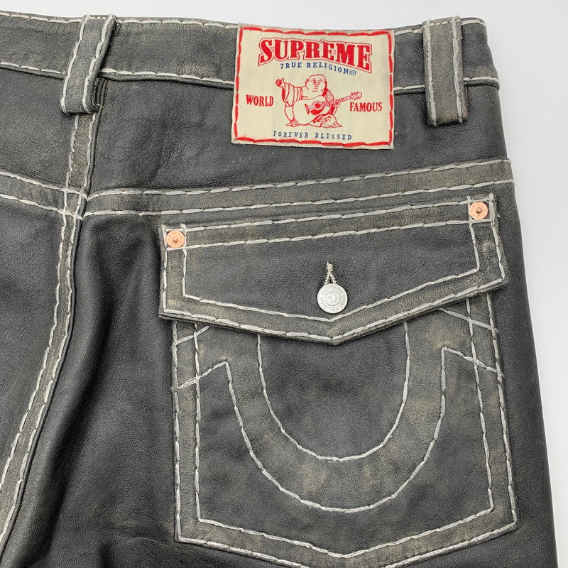 【中古美品】【メンズ】 SUPREME シュプリーム×TRUE RELIGION トゥルーレリジョン LOOSE FIT LEATHER PANT ルーズ フィット レザー パンツ 149-260913-nm-08-fuzh サイズ:34 カラー:ブラック(グレー系) 万代Net店