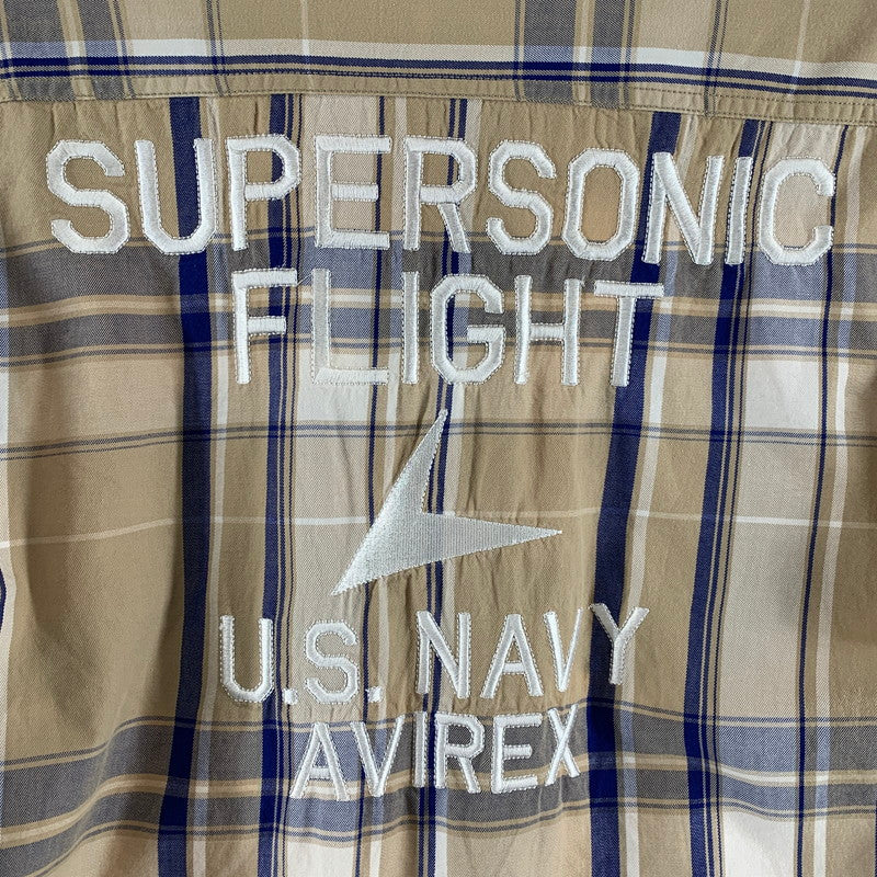 【中古品】【メンズ】 AVIREX アヴィレックス 6185092 EMBROIDERED CHECK SHIRT チェックシャツ 長袖シャツ BEIGE 男性 145-260927-io-13-fuzh サイズ:L カラー:ベージュ 万代Net店