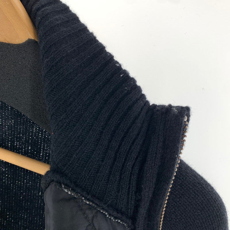 【中古品】【メンズ】 BURBERRY BLACK LABEL バーバリーブラックレーベル キルティング切替 ジップアップ ニット ジャケット ブルゾン アウター 古着 141-261009-mh-09-fuzh サイズ:2 カラー:ブラック 万代Net店