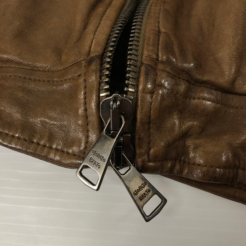 【中古品】【メンズ】 GIOGIO BRATO ジョルジオ・ブラット LAMB LEATHER ZIP UP PARKA GU15F7210BIS ラムレザー ジップアップパーカー アウター レザージャケット 145-250130-kk-22-tei サイズ:44 カラー:ブラウン 万代Net店