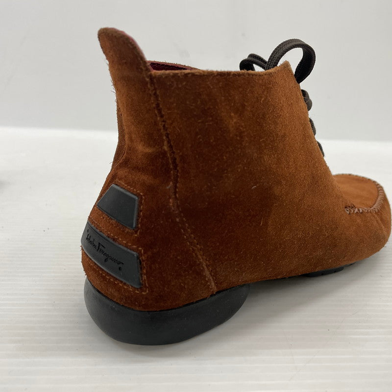 【中古品】【レディース】 SALVATORE FERRAGAMO SPORT サルヴァトーレフェラガモ スポーツ SUEDELEATHER STITCH SHORT BOOTS SN6390 スエードレザー ステッチ ショート ブーツ シューズ 靴 167-261014-yo-31-teih サイズ:6C カラー:ブラウン 万代Net店