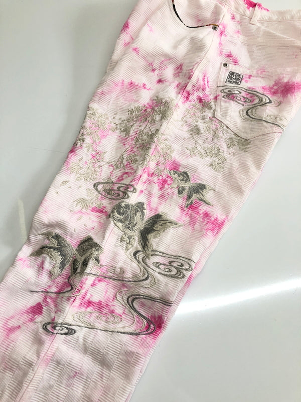 【中古品】【メンズ】 KARAKURI TAMASHII 絡繰魂 からくりたましい 和柄 パンツ ボトムス 158-261002-AS-35-hon サイズ:34 カラー:ホワイト/ピンク 万代Net店