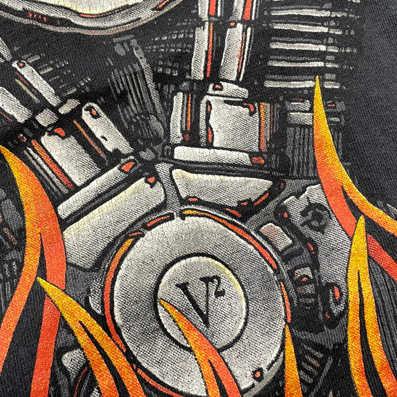 【現状渡し品】【メンズ】 HARLEY DAVIDSON ハーレーダビッドソン 90's V2 ENGINE FLAME PRINT S/S TEE 90年代 V2 エンジン フレイムプリント ショートスリーブ Tシャツ 半袖 トップス 145-251204-yy-13-tei サイズ:XL カラー:ブラック 万代Net店