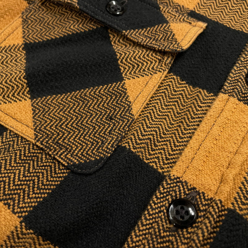 【中古品】【メンズ】 THE FLAT HEAD ザフラットヘッド HERRINGBONE CHECK SHIRT ヘリンボーン チェックシャツ 長袖 トップス 145-260331-yo-03-tei サイズ:38 カラー:オレンジ(ライトブラウン) 万代Net店