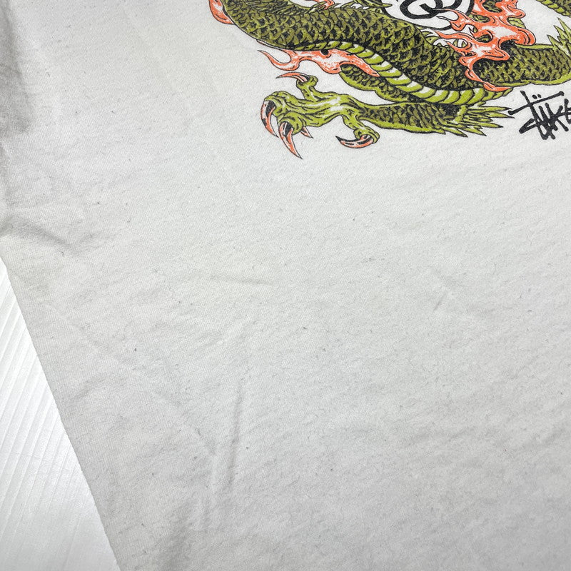 【中古品】【メンズ】 STUSSY ステューシー 90’s DRAGON PRINT LOGO SS TEE 90年代 "2代目ドラゴン" プリント ロゴ ショートスリーブ Tシャツ 半袖 トップス 142-261012-yo-17-teih サイズ:L カラー:ホワイト 万代Net店