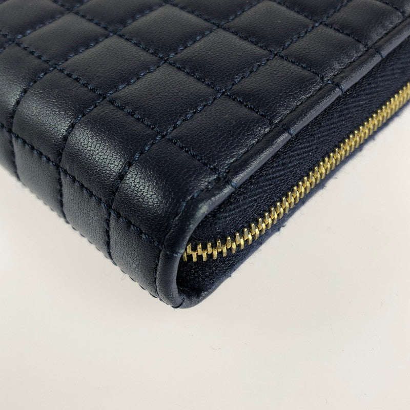 【中古品】【レディース】 CELINE セリーヌ 10B553BFL Cチャーム キルティングレザー ラウンドジップロングウォレット 長財布 181-240818-hi-15-tag カラー:ネイビー 万代Net店