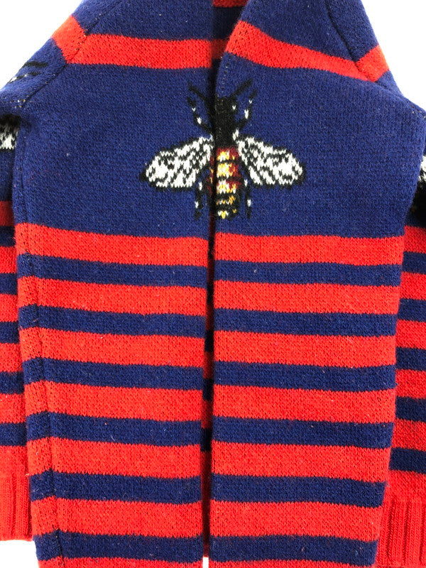 【中古品】【キッズ】 GUCCI グッチ kid's BEE DESIGN STRIPED KNIT SWEATER S515925 X1582 キッズ 蜂デザイン ボーダーニットセーター トップス 173-250626-rt-01-tag サイズ:36 カラー:ブルー/レッド 万代Net店