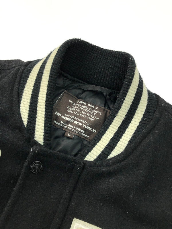 【現状渡し品】【メンズ】 TOPGUN トップガン VARSITY JACKET ワッペン付き 切り替え バーシティジャケット スタジャン アウター 145-250201-hi-08-tag サイズ:L カラー:ブラック 万代Net店