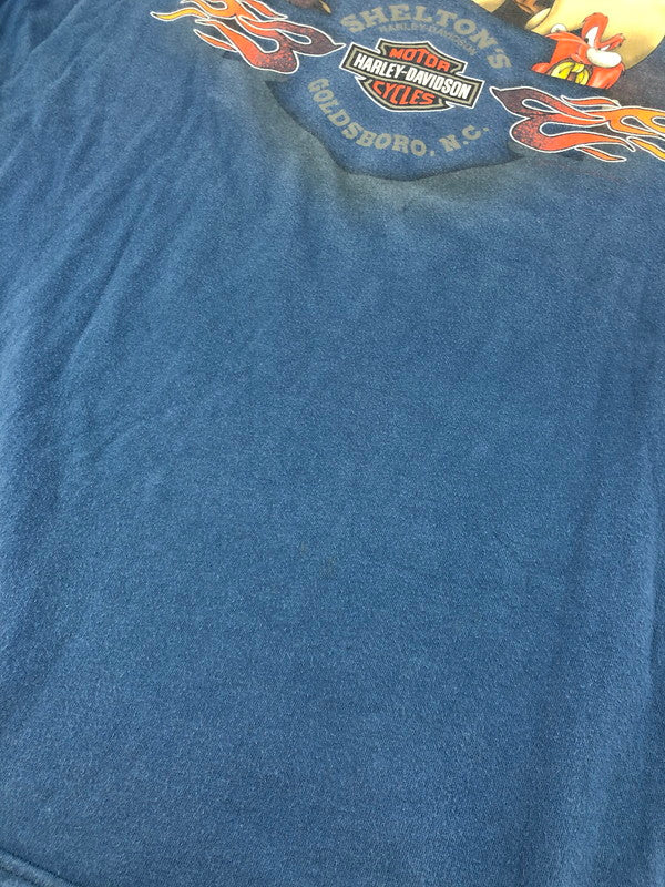 【現状渡し品】【メンズ】 HARLEY DAVIDSON ハーレーダビッドソン TASMANIAN DEVIL MOTORCYCLE PRINT TEE タスマニアンデビル モーターサイクル プリントTシャツ 146-250625-rt-04-tag サイズ:なし カラー:ブルー 万代Net店