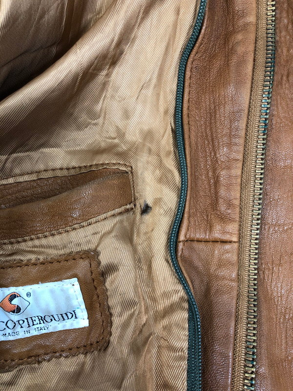 【現状渡し品】【メンズ】 MARCO PIERGUIDI マルコ・ピエールグイディ LEATHER JACKET 1891 レザージャケット アウター イタリア製 146-251122-rt-06-tag サイズ:52 カラー:ブラウン 万代Net店