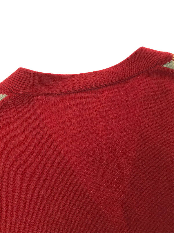 【中古品】【メンズ】 BARACUTA バラクータ ARGYLE KNIT CARDIGAN ZBF811 アーガイル柄 ニット カーディガン 141-260224-na-10-tag サイズ:LL カラー:レッド 万代Net店