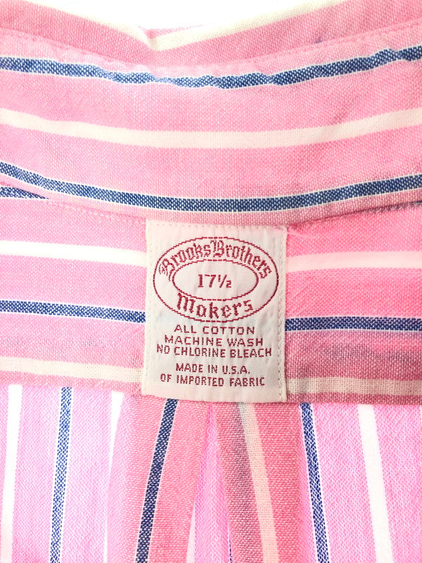【中古品】【メンズ】 BROOKS BROTHERS USA製 MAKERS SS BD STRIPE SHIRT "PINK" メイカーズ ボタンダウン ストライプシャツ ”ピンク” 半袖シャツ トップス 146-260514-ki-10-tagh サイズ:17.5 カラー:ピンク 万代Net店