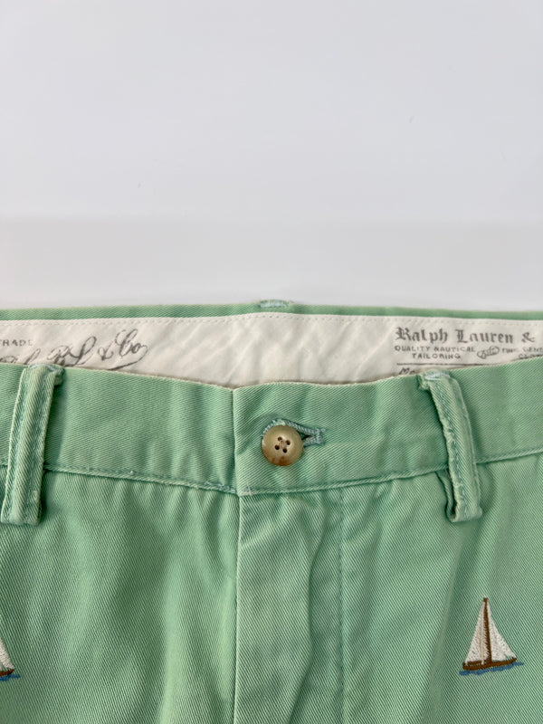 【中古品】【メンズ】 Polo by Ralph Lauren ポロバイラルフローレン COTTON SHORT PANTS コットン ショートパンツ ボトムス ハーフパンツ ショーツ 総柄刺繍 178-260627-kk-13-hon サイズ:34 カラー:ライトグリーン 万代Net店