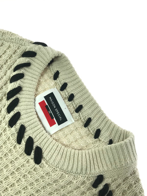 【中古品】【メンズ】 MAISON SPECIAL メゾン スペシャル CREW NECK KNIT SWEATER 11212361338 鬼ワッフルクレイジーステッチ クルーネック ニット セーター トップス 140-260619-rt-24-tagh サイズ:2 カラー:ベージュ 万代Net店